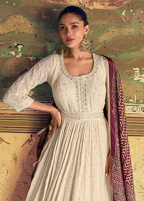 White Embroidery Work Georgette Anarkali Suits