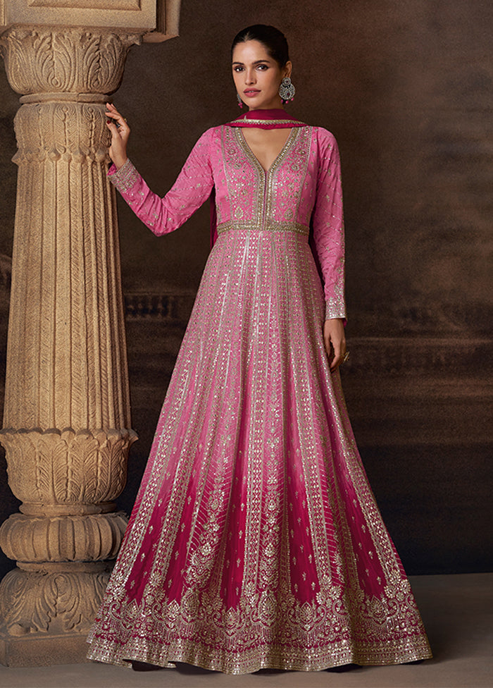 Pink Embroidery Work Silk Anarkali Suits