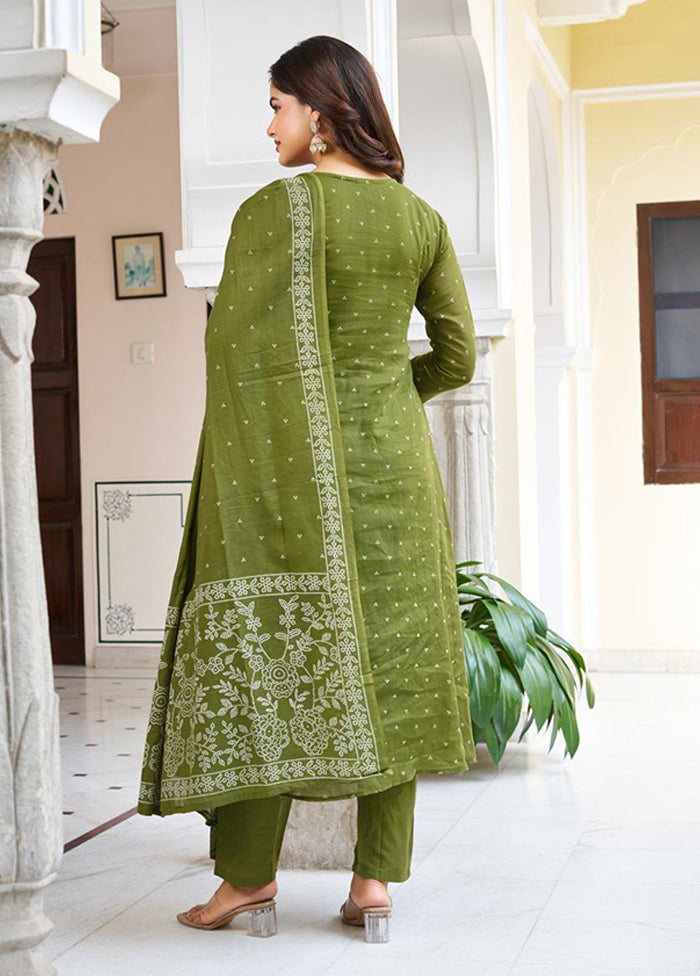 3 Pc Green Cotton Suit Set
