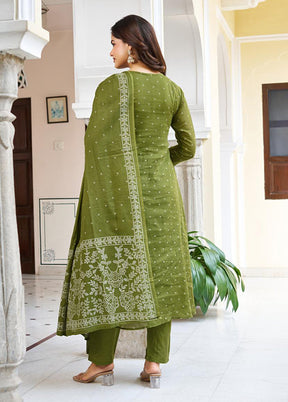 3 Pc Green Cotton Suit Set