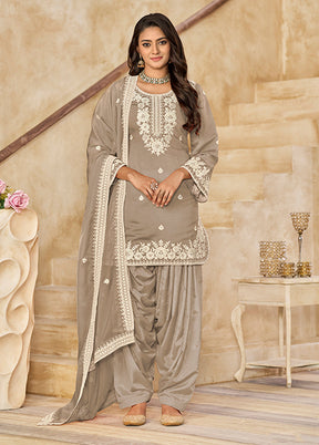 3 Pc Grey Silk Suit Set