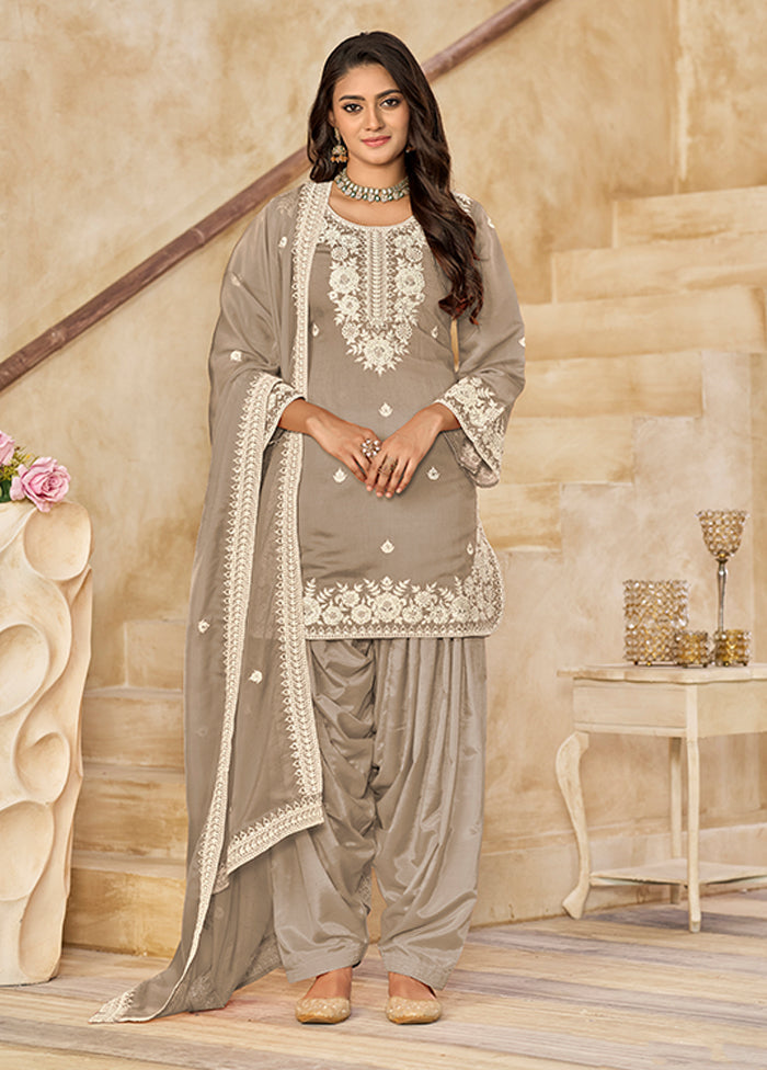 3 Pc Grey Silk Suit Set