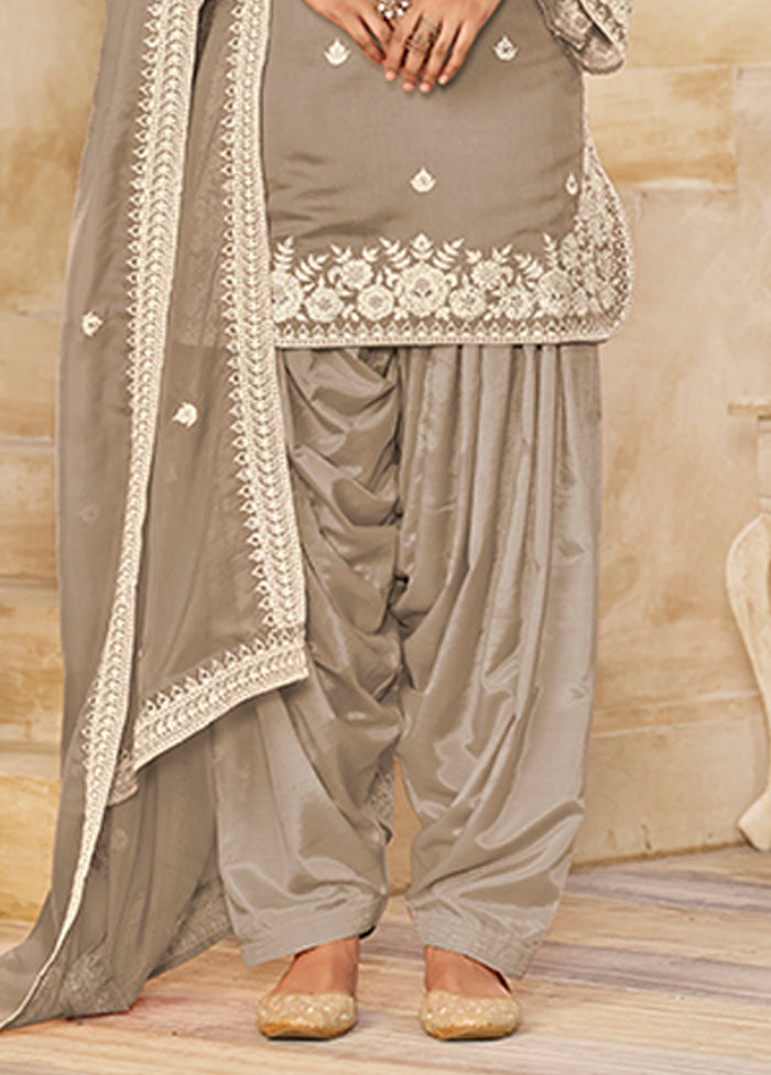 3 Pc Grey Silk Suit Set