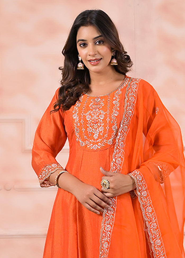 3 Pc Orange Silk Suit Set