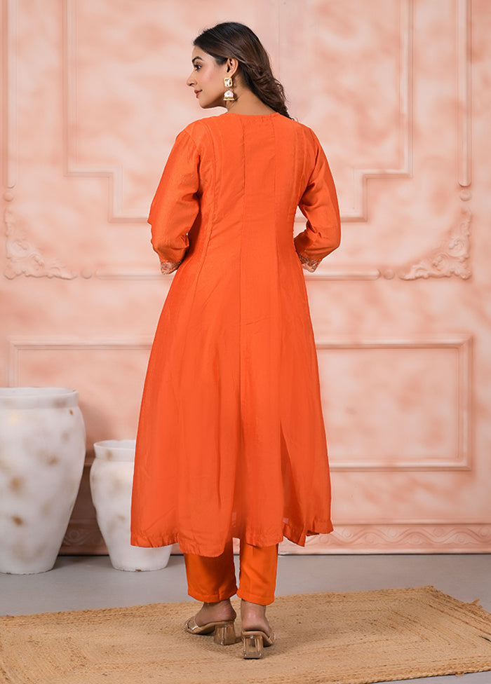 3 Pc Orange Silk Suit Set