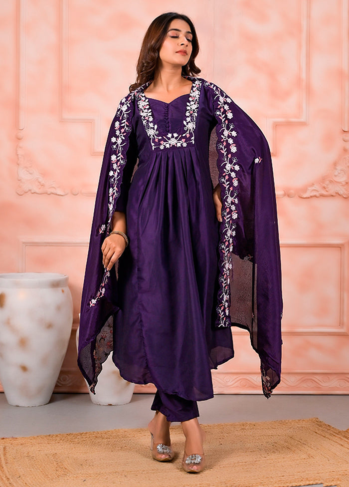 3 Pc Purple Silk Suit Set