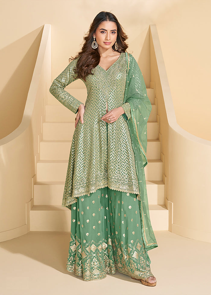 3 Pc Green Georgette Plazzo Suits Set