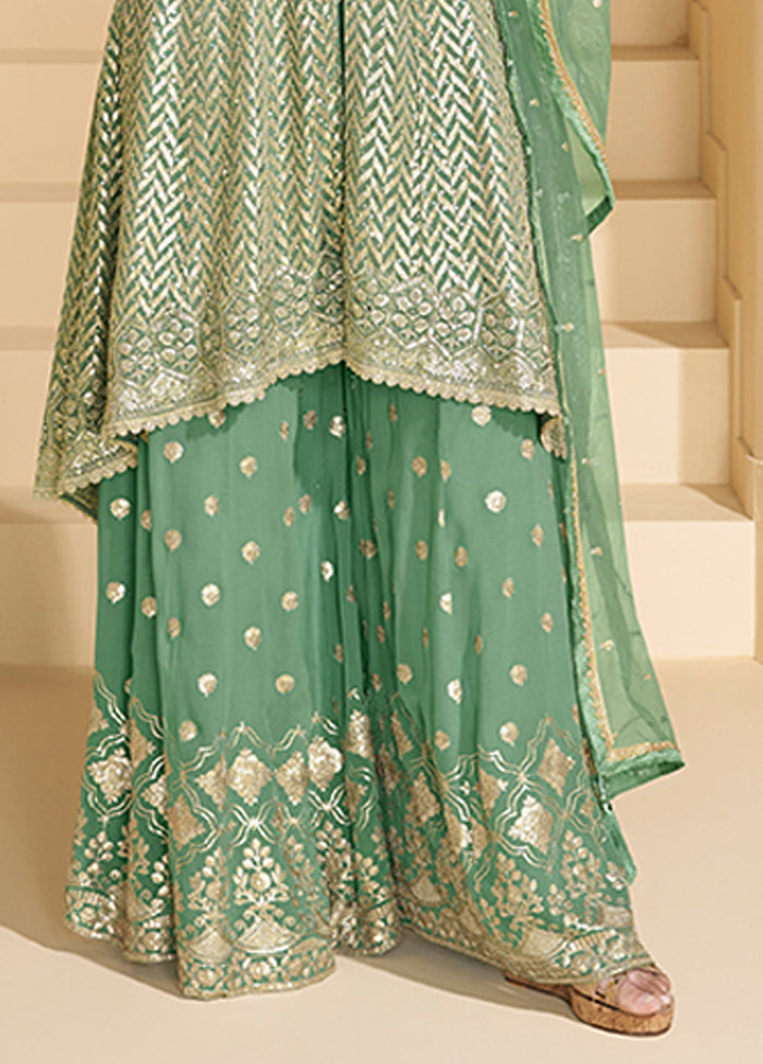 3 Pc Green Georgette Plazzo Suits Set