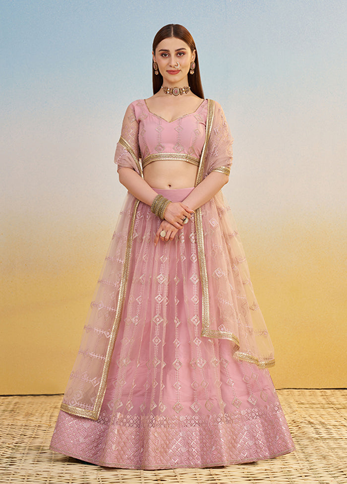 Pink Net Dupatta Lehenga Set
