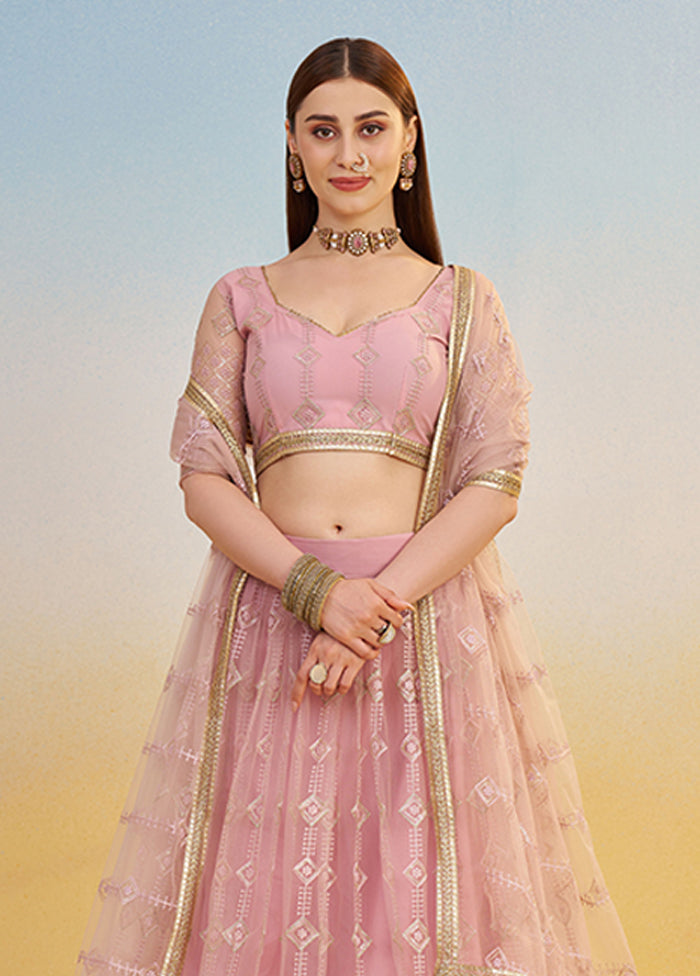 Pink Net Dupatta Lehenga Set