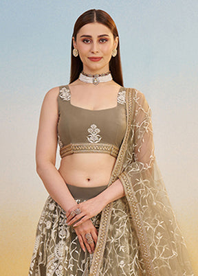 Cream Net Dupatta Lehenga Set