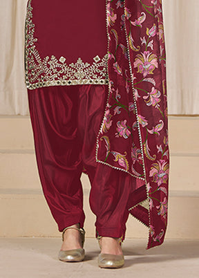 3 Pc Maroon Silk Suit Set