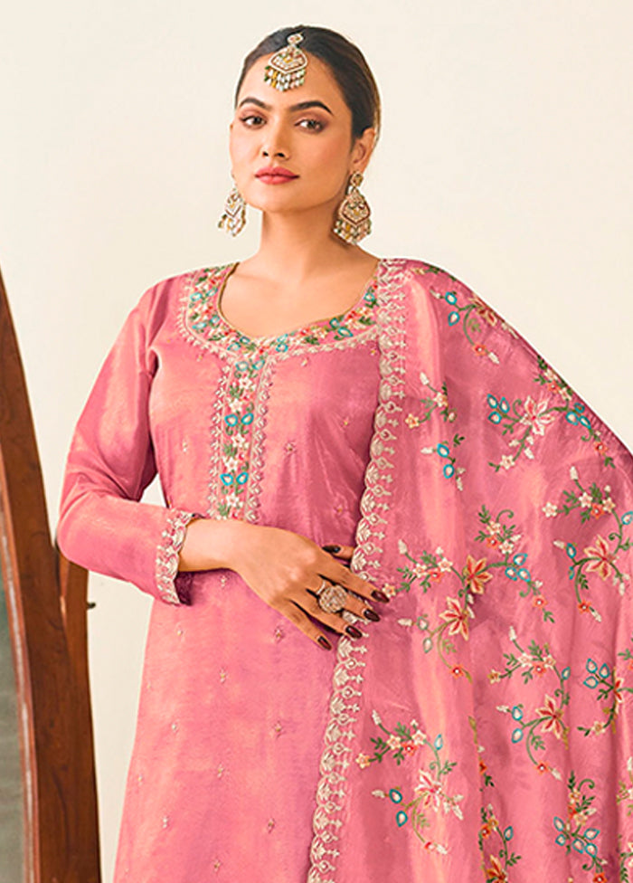 3 Pc Pink Silk Suit Set