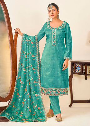 3 Pc Green Silk Suit Set