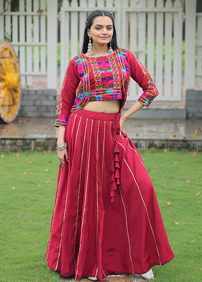 Maroon Blended Silk Lehenga Set