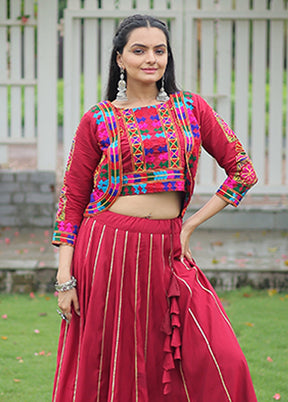 Maroon Blended Silk Lehenga Set