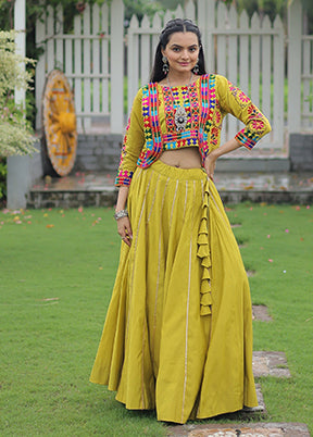 Green Blended Silk Lehenga Set