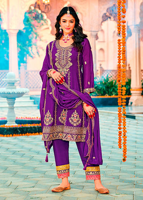 3 Pc Purple Silk Suit Set