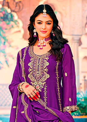 3 Pc Purple Silk Suit Set