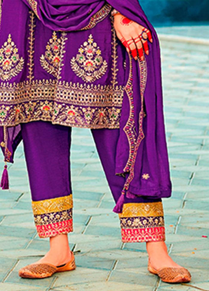 3 Pc Purple Silk Suit Set