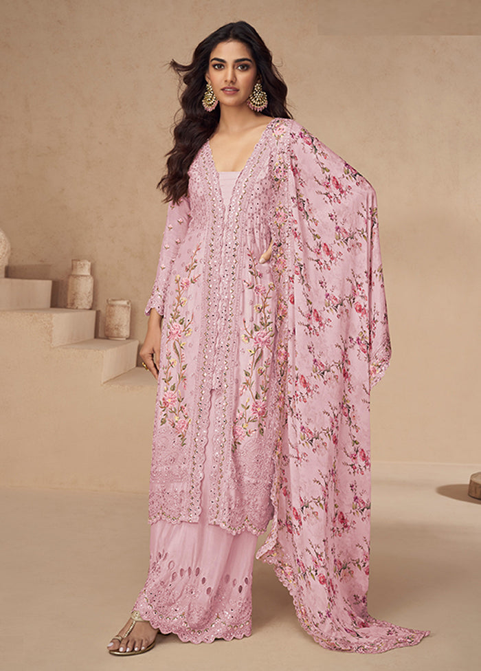 3 Pc Pink Silk Plazzo Suits Set