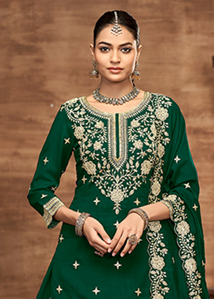 3 Pc Green Silk Suit Set