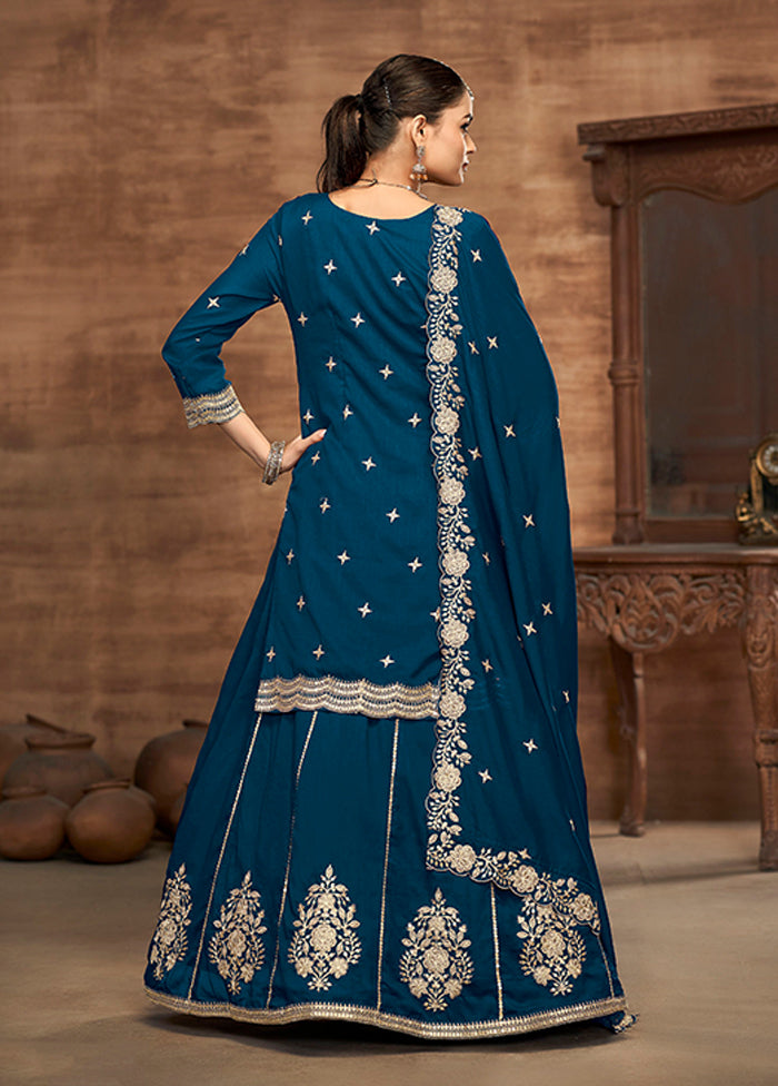 3 Pc Blue Silk Suit Set