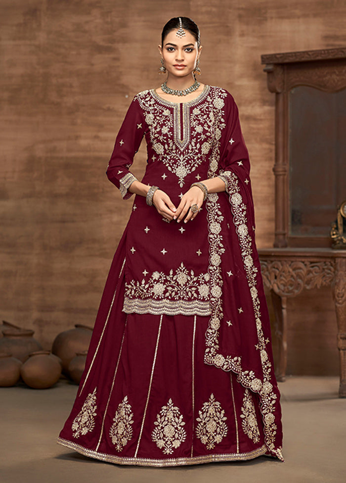 3 Pc Maroon Silk Suit Set