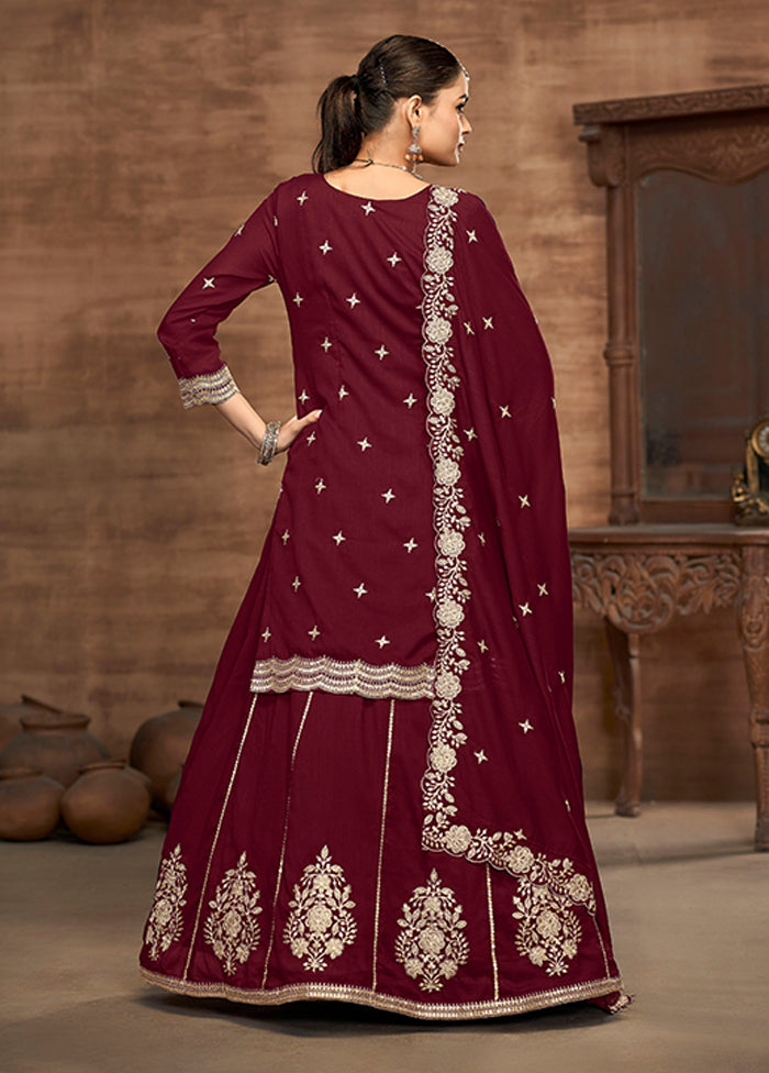 3 Pc Maroon Silk Suit Set