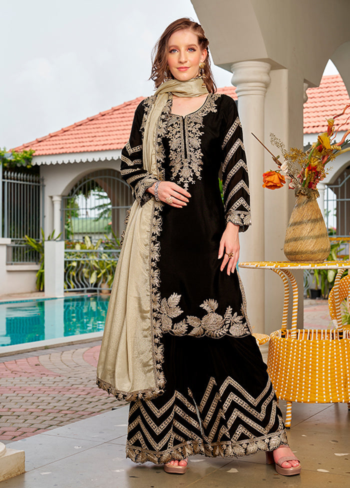 3 Pc Black Silk Suit Set