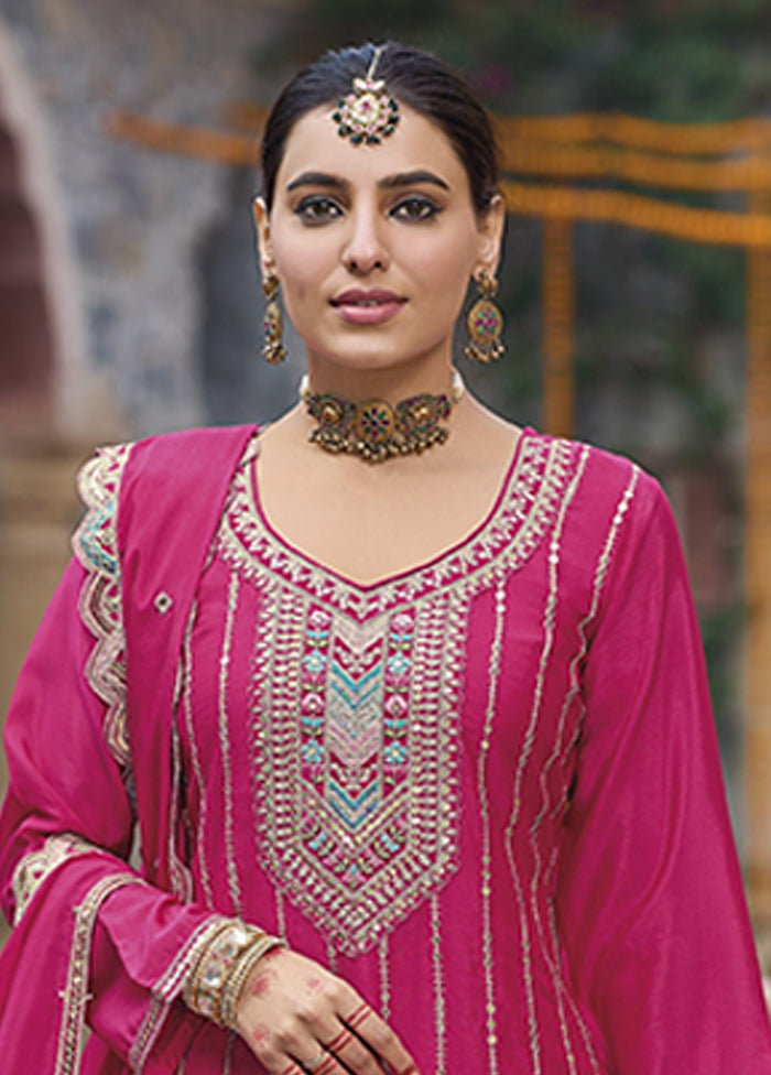 3 Pc Pink Silk Plazzo Suits Set
