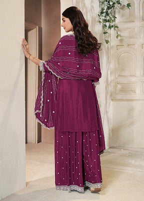 3 Pc Purple Silk Plazzo Suits Set