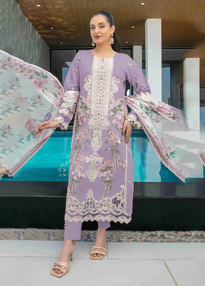 3 Pc Purple Cotton Suit Set