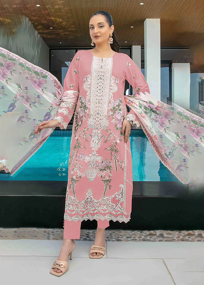 3 Pc Pink Cotton Suit Set