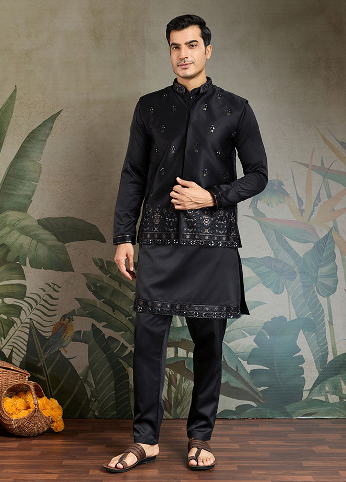 Black Silk Kurta & Pajama Set