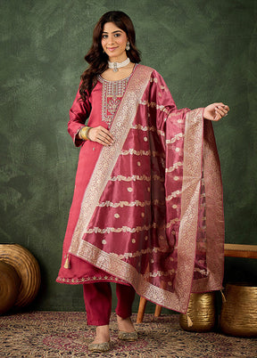 3 Pc Maroon Silk Suit Set