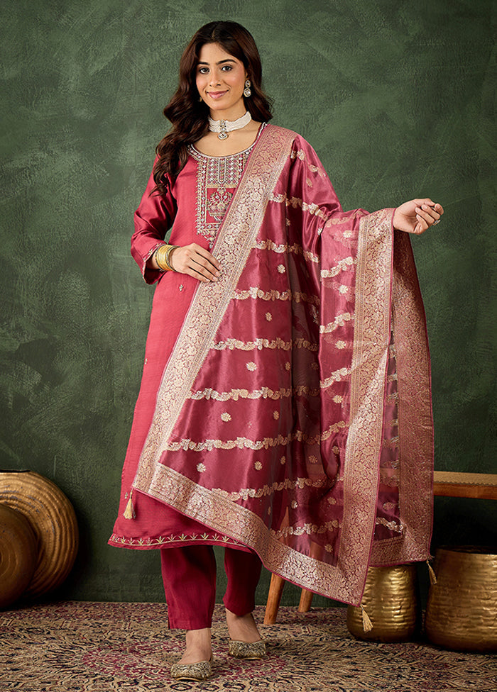 3 Pc Maroon Silk Suit Set