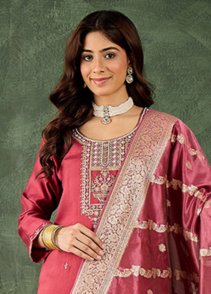 3 Pc Maroon Silk Suit Set