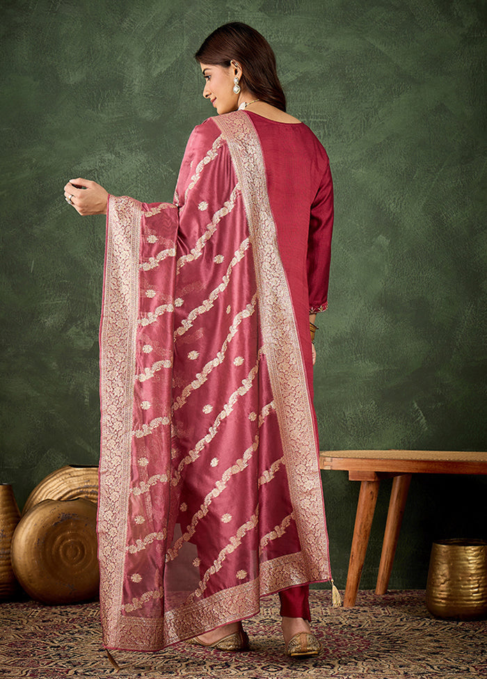 3 Pc Maroon Silk Suit Set