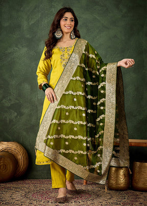 3 Pc Yellow Silk Suit Set