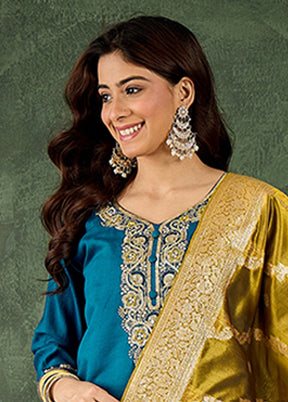 3 Pc Blue Silk Suit Set