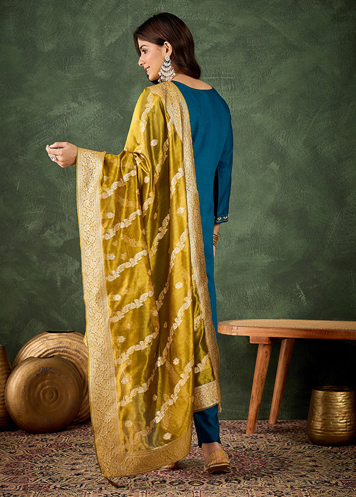 3 Pc Blue Silk Suit Set