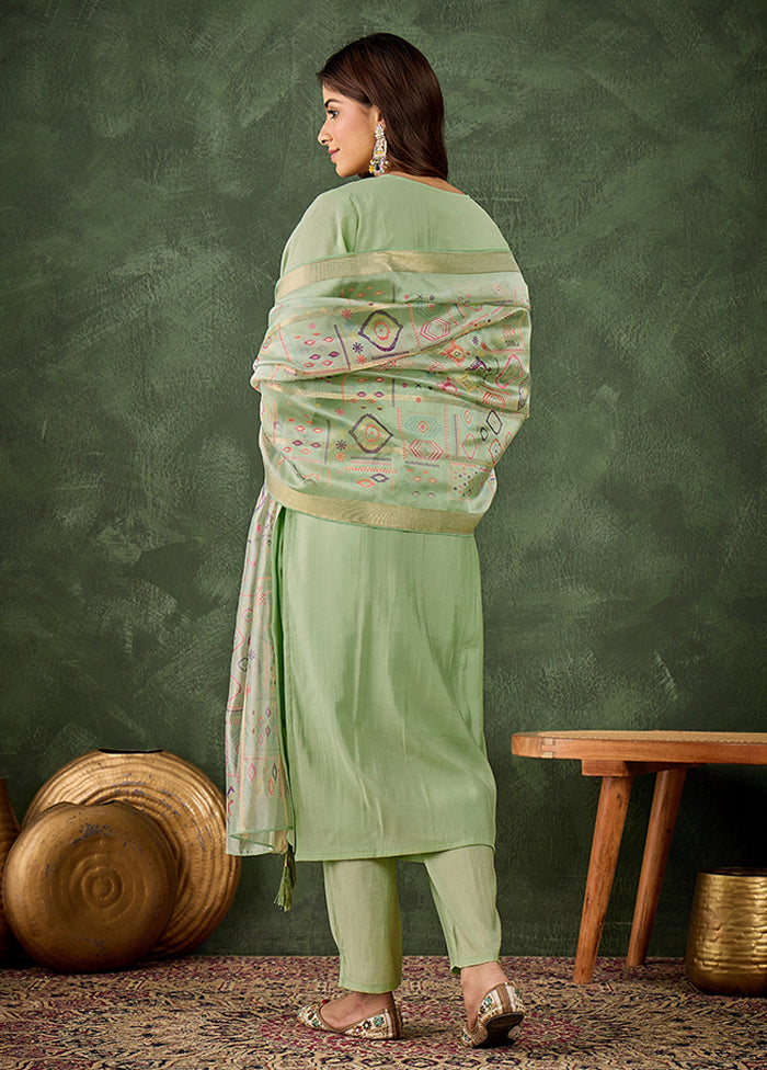 3 Pc Green Silk Suit Set
