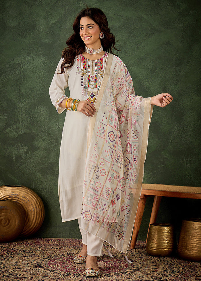 3 Pc Cream Silk Suit Set