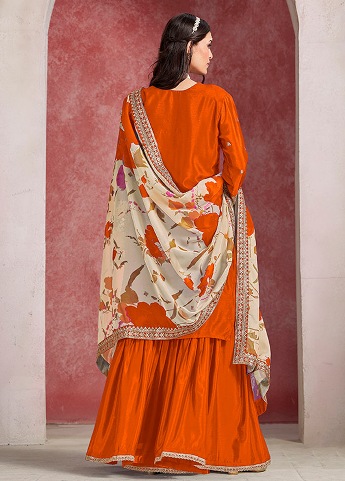 3 Pc Orange Silk Sharara Suits Set