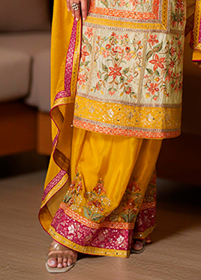 3 Pc Cream Silk Suit Set