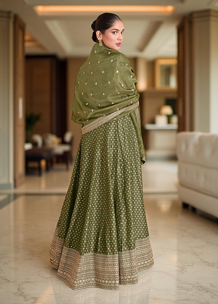 3 Pc Green Silk Anarkali Suits Set