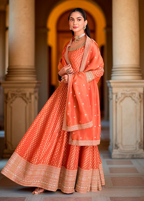 3 Pc Orange Silk Anarkali Suits Set