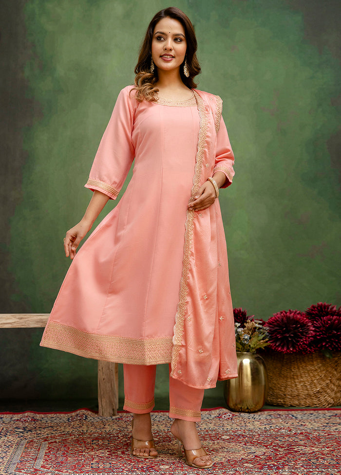 3 Pc Peach Silk Suit Set