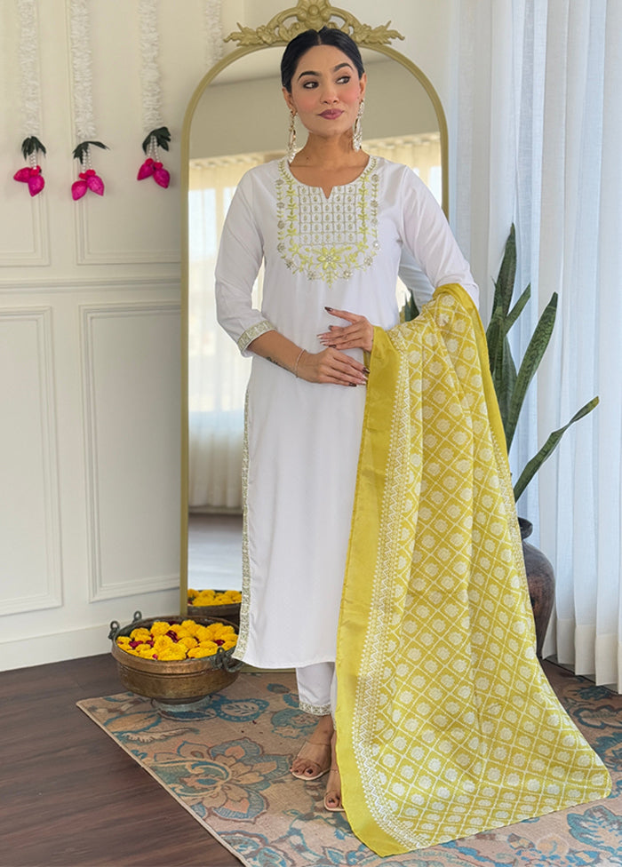 3 Pc White Silk Suit Set